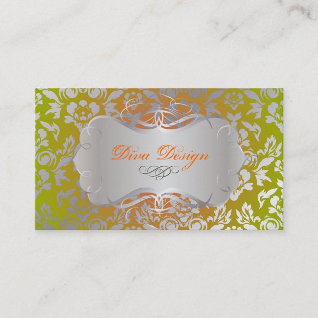 Carte De Visite PixDezines Haute Coutour Damask, Faux Silver (Devant)