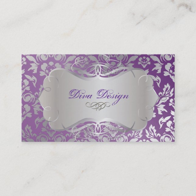 Carte De Visite PixDezines Haute Coutour Damask, Faux Silver (Devant)