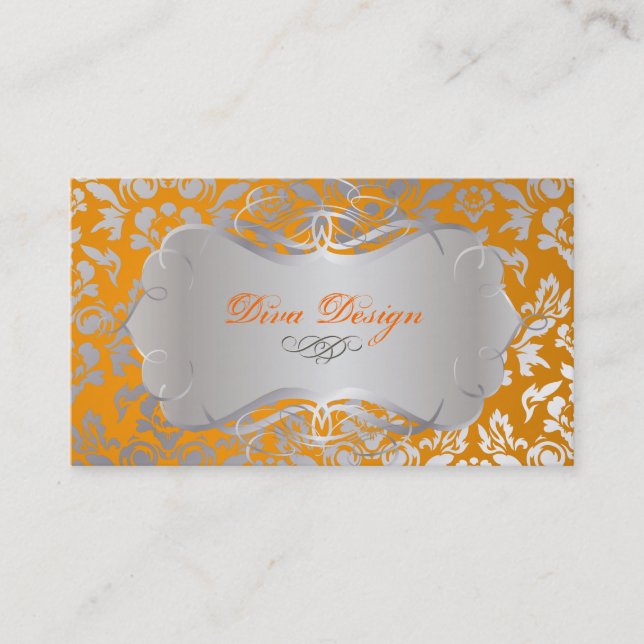 Carte De Visite PixDezines Haute Coutour Damask, Faux Silver (Devant)