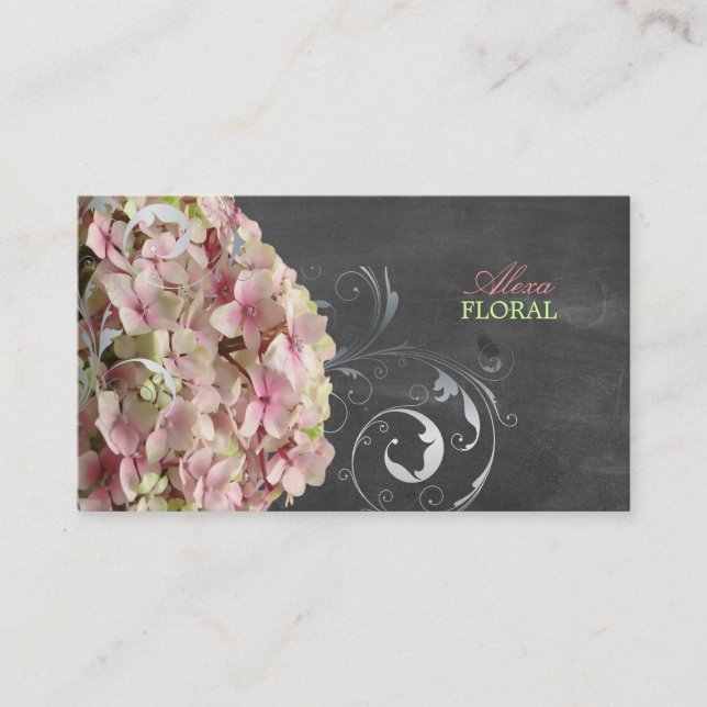 Carte De Visite PixDezines hydrangées roses, fleuristes/damiers (Devant)