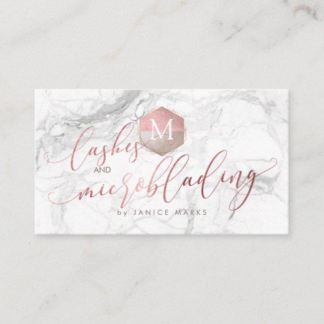 CARTE DE VISITE PIXDEZINES LASHES+MICROBAL MARBRE ROSE OR (Devant)