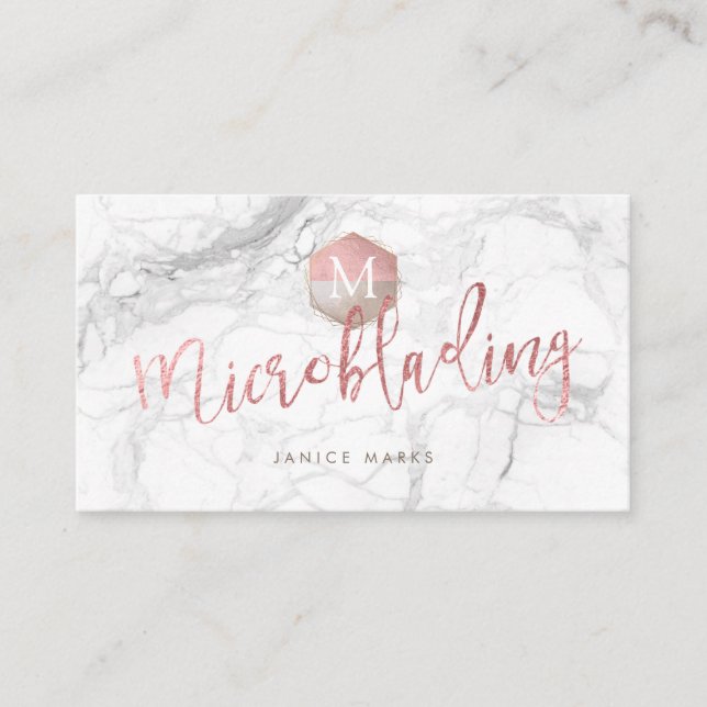 CARTE DE VISITE PIXDEZINES MICROBLADING MARBRE FAUX OR ROSE (Devant)