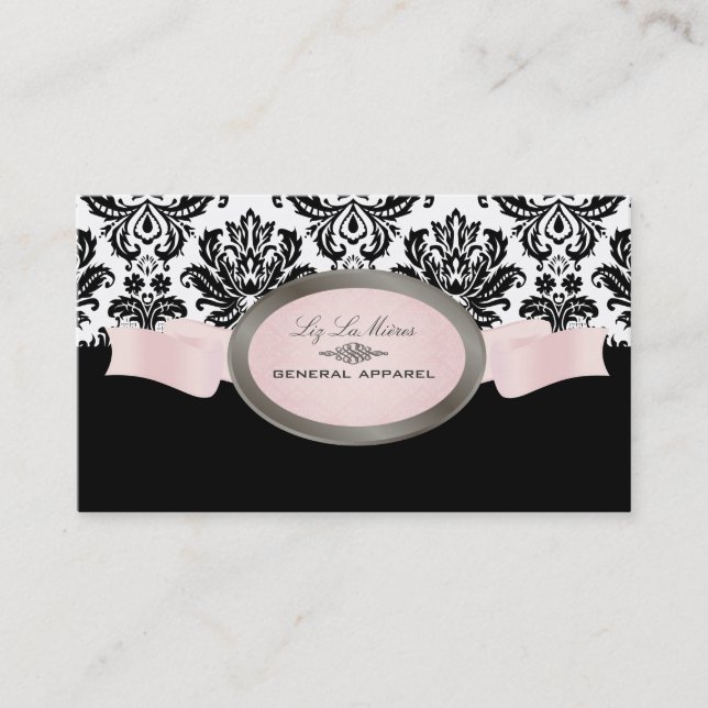Carte De Visite PixDezines Noir, Rose, Blanc Piqué Damask (Devant)