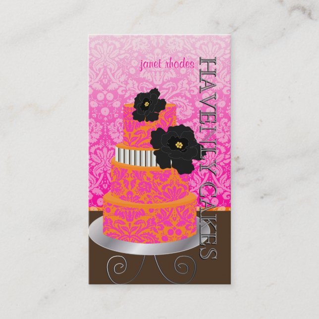Carte De Visite PixDezines Orange+Hot Pink damask gâteau/pâtisseri (Devant)