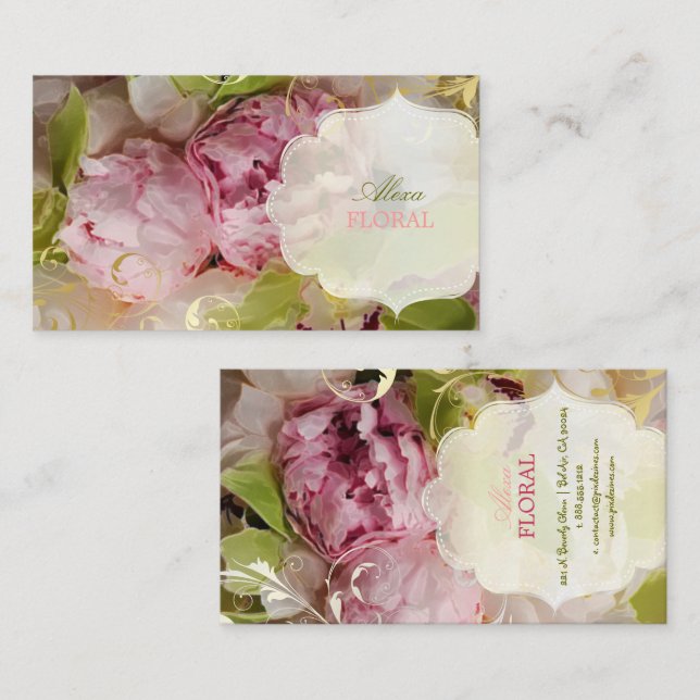 Carte De Visite PixDezines Peonies+Orchidée verte (Devant / Derrière)