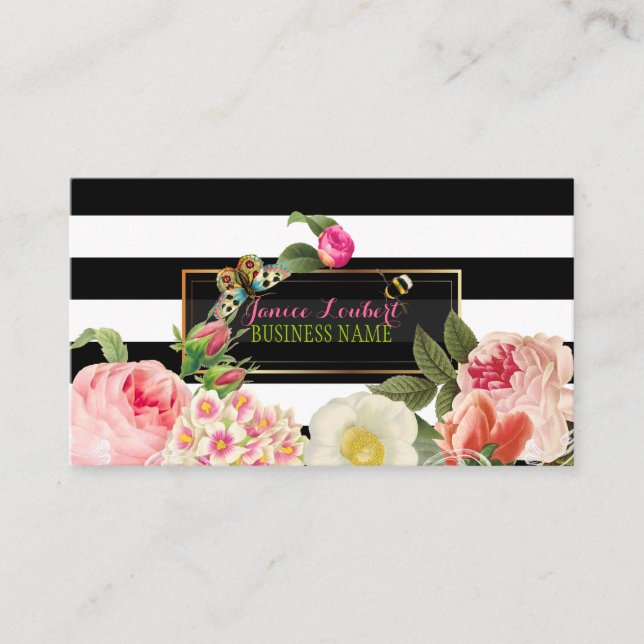 Carte De Visite PixDezines, primrose à bandes noires, pivoines (Devant)