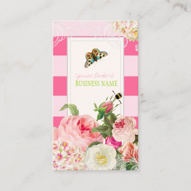 Carte De Visite PixDezines primrose vintage, pivoines/DIYstripes (Devant)