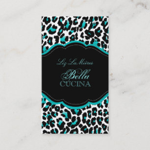 Carte De Visite PixDezines Sassy, papier guépard/turquoise+noir