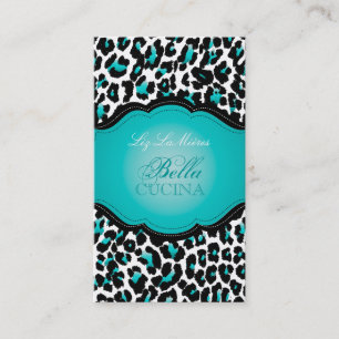 Carte De Visite PixDezines Sassy, papier guépard/turquoise+noir