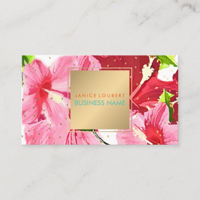 Carte De Visite PixDezines Specs Pink/Red/Hibiscus/Gold (Devant)