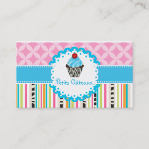 Carte De Visite PixDezines tourbillons bleuets cupcake+stripes
