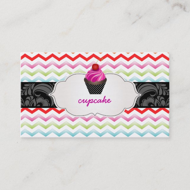 Carte De Visite PixDezines tourbillons fraises cupcake+chevron (Devant)