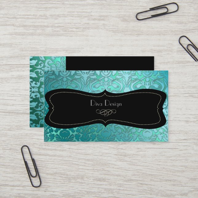 Carte De Visite PixDezines turquoise damas de la flore/arrière - p (Devant/Arrière en situation)