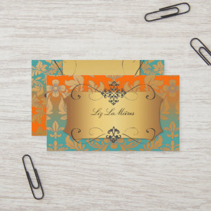 Carte De Visite PixDezines Vintage damas baroque/turquoise+orange