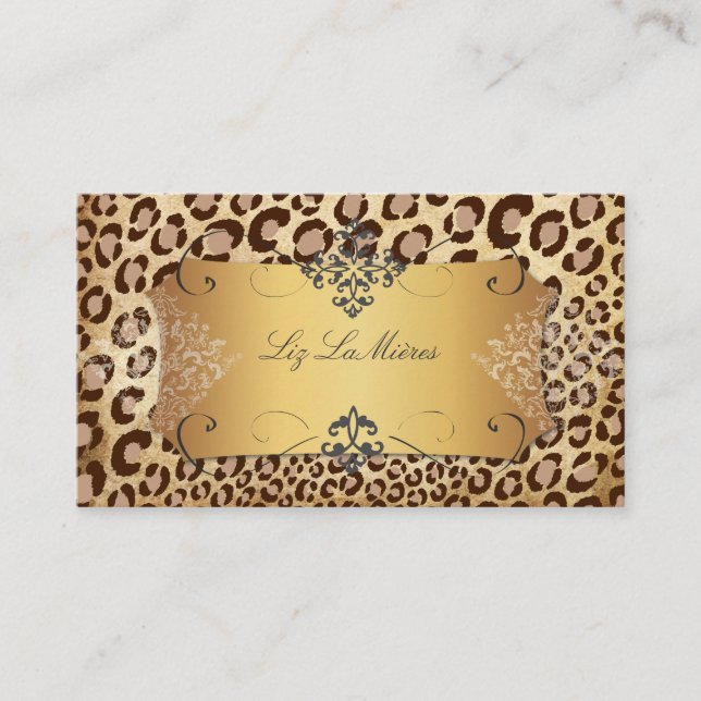 Carte De Visite PixDezines VINTAGE LEOPARD+LACE DAMASK (Devant)