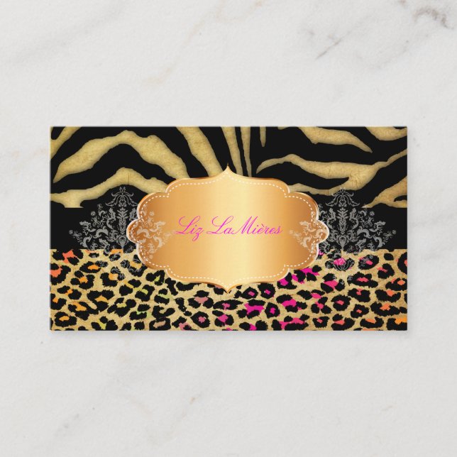 Carte De Visite PixDezines VINTAGE LEOPARD+ZEBRA+FAUX+OR+ÉTIQUETTE (Devant)