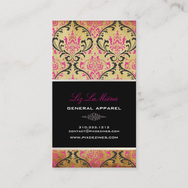 Carte De Visite PixDezines Vintage Rossi Damask/noir+rose (Devant)