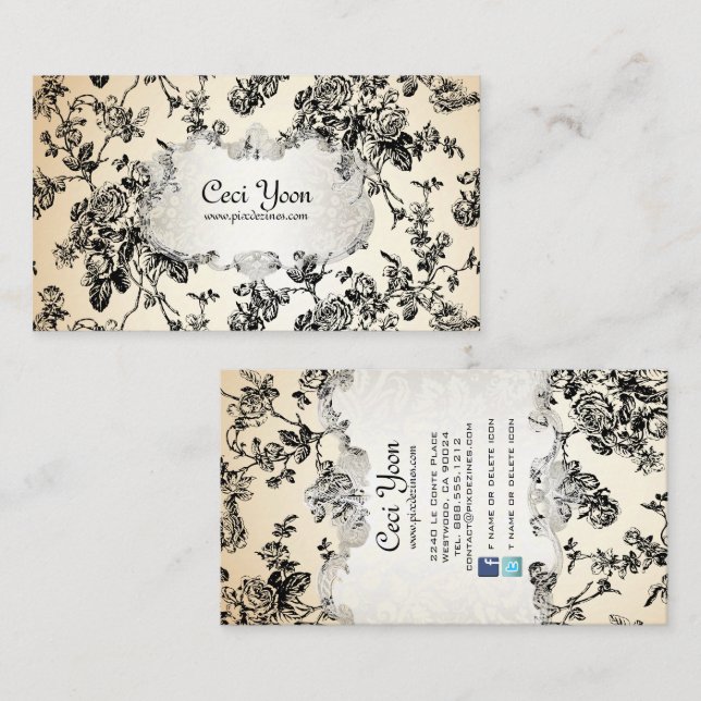 Carte De Visite PixDezinves toile/roses noirs/arrière - plan DO-IT (Devant / Derrière)