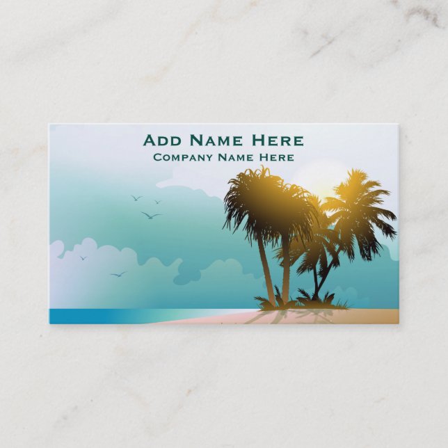 Carte De Visite Plage Calme Avec Palmiers Et Eau Bleue (Devant)