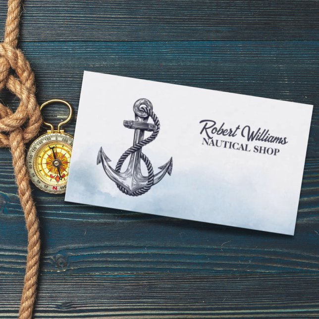 Carte De Visite Plage côtière Blue Yacht Bateau Bateau Ancre nauti (Coastal Beach Blue Yacht Boat Ship Anchor Nautical Business Card)