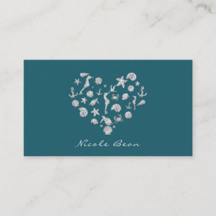 Carte De Visite Plage Glam Diamant Cœur Élégant Tropical Personnal