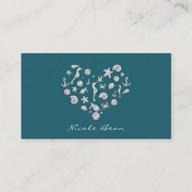 Carte De Visite Plage Glam Diamond Heart Elegant Tropical Custom (Devant)