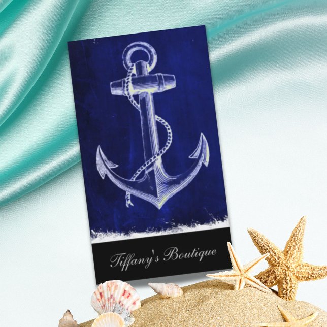 Carte De Visite plage marine bleu côtier chic ancre nautique (beach navy blue coastal chic nautical anchor business card)
