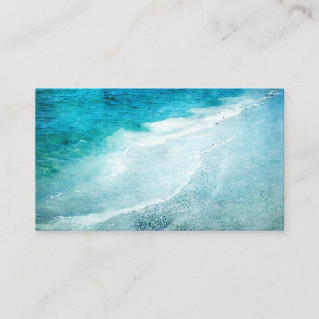 Carte De Visite Plage Retro - Océan bleu Turquoise côtier Aquarell (Devant)