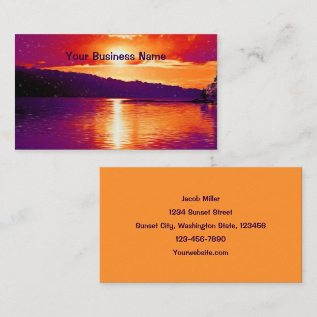 Carte De Visite Plage Sunset Coastal Plage Orange Purple Scène (Devant / Derrière)