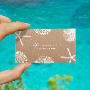 Carte De Visite Plage Thème Starfish & Seashells Rustique Kraft