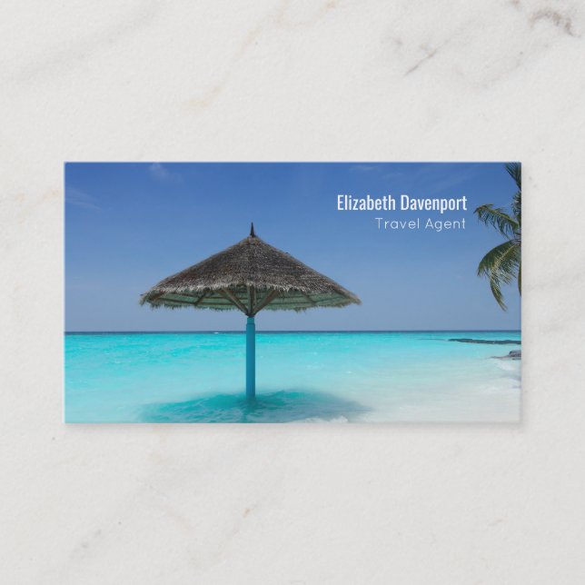 Carte De Visite Plage tropicale avec Parapluie de chaume Voyage (Devant)