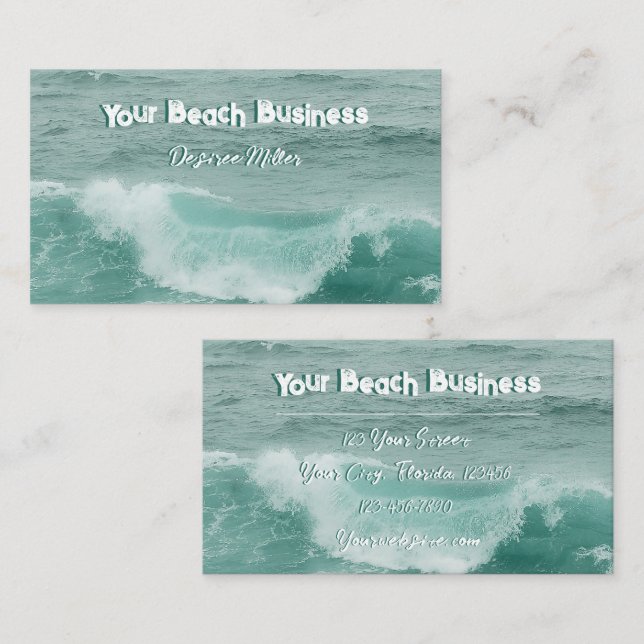 Carte De Visite Plage Turquoise Blanc Marine (Devant / Derrière)