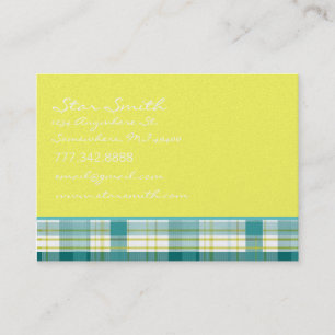 Carte De Visite Plaid Aqua Turquoise Blue et Lime