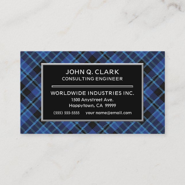 Carte De Visite Plaid de tartan bleu de clergé écossais (Devant)
