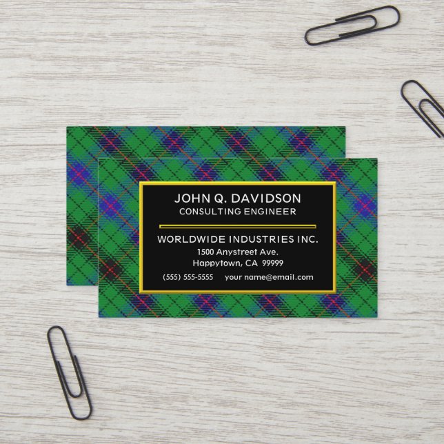 Carte De Visite Plaid de tartan écossais de Davidson de clan (Devant/Arrière en situation)