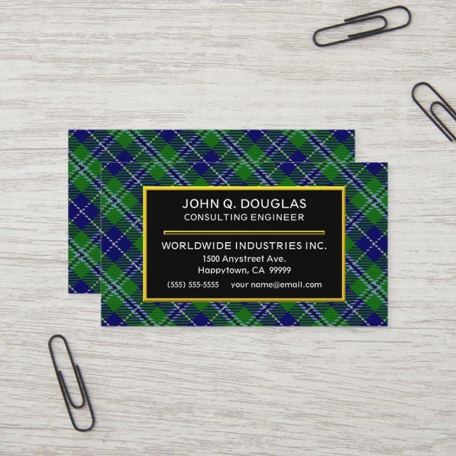 Carte De Visite Plaid de tartan écossais de Douglas de clan (Devant/Arrière en situation)