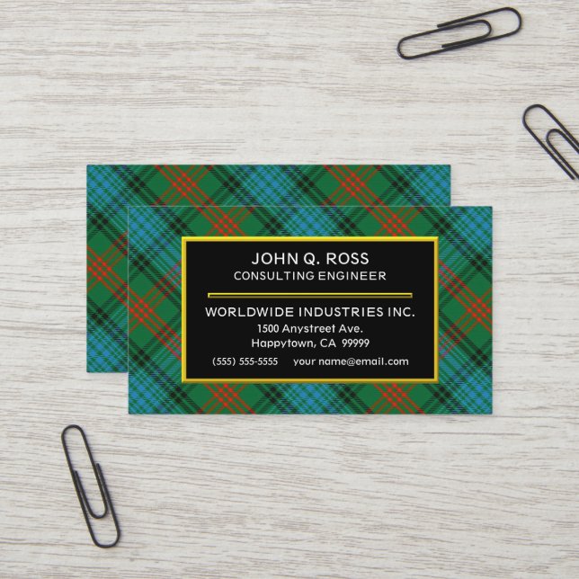 Carte De Visite Plaid de tartan écossais de Ross de clan (Devant/Arrière en situation)