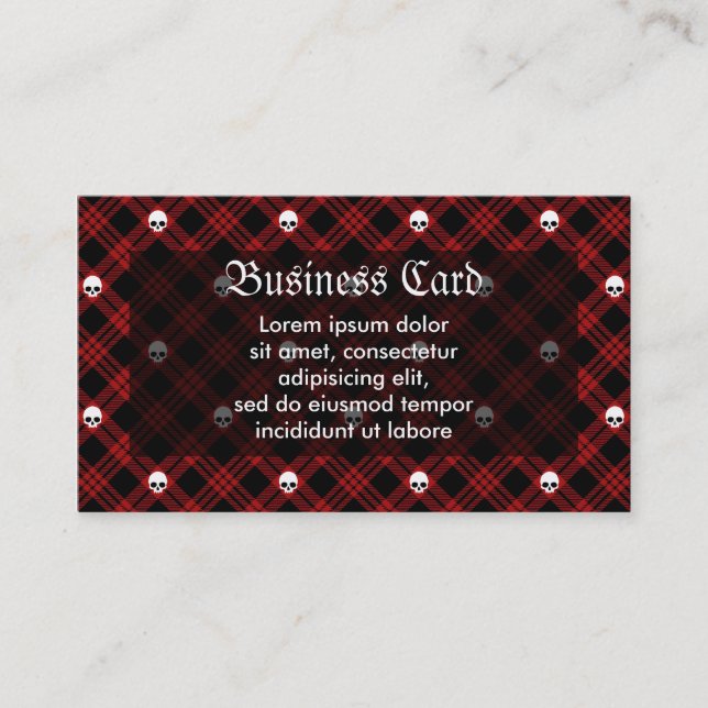 Carte De Visite Plaid de tartan gothique de crâne (Devant)