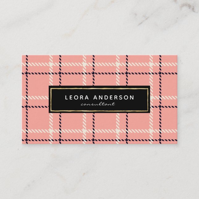 Carte De Visite Plaid rose tendance et Tweed (Devant)