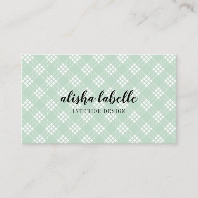 Carte De Visite Plaid vert à la menthe chic et moderne (Devant)