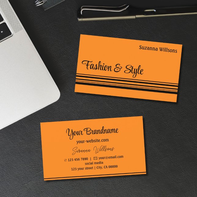 Carte De Visite Plain Orange Black Stripes Professionnel Design (Créateur téléchargé)