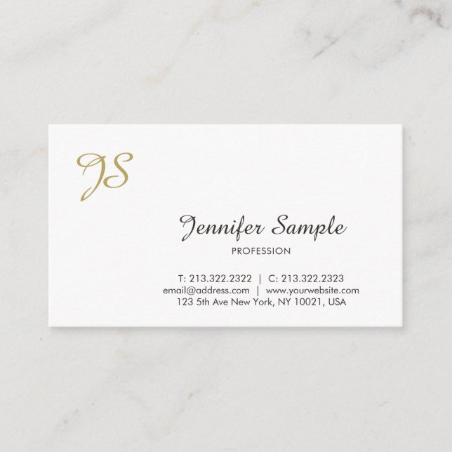 Carte De Visite Plaine blanche chic à la mode de calligraphie de (Devant)