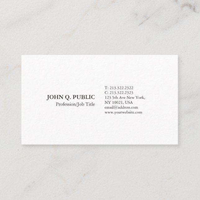 Carte De Visite Plaine blanche élégante moderne de Minimalistic (Devant)