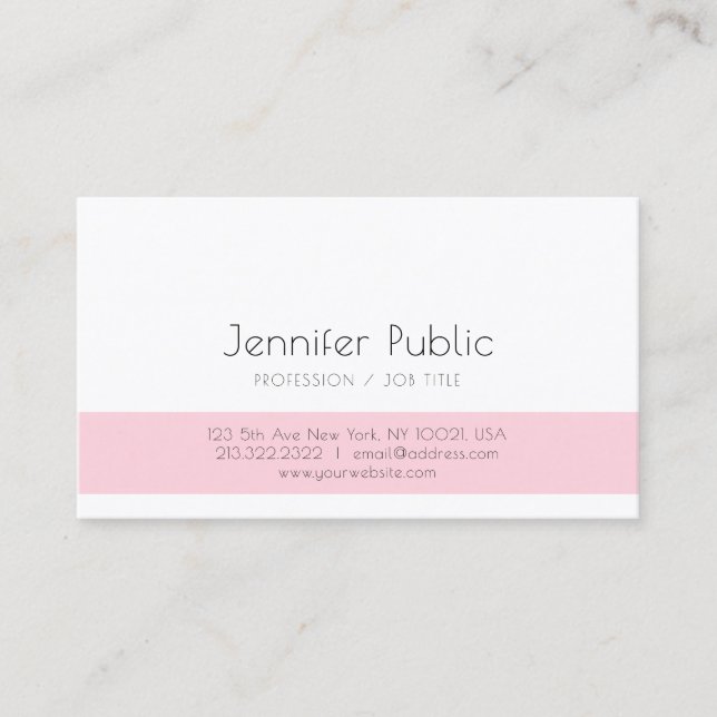 Carte De Visite Plaine blanche rose élégante de conception simple (Devant)