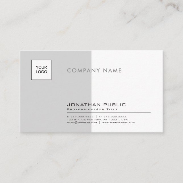 Carte De Visite Plaine Gris de Stylish White Professional Company (Devant)
