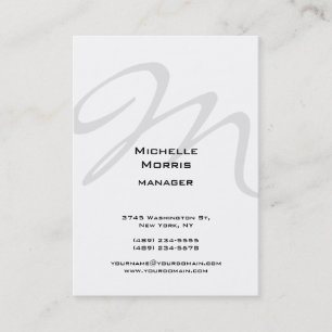 Carte De Visite Plaine grise blanche verticale de monogramme