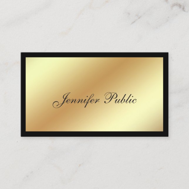 Carte De Visite Plaine noire professionnelle moderne élégante d'or (Devant)