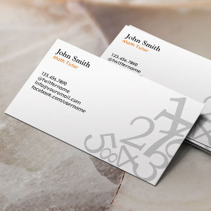 Carte De Visite Plaine simple de professeur de nombres de tuteur