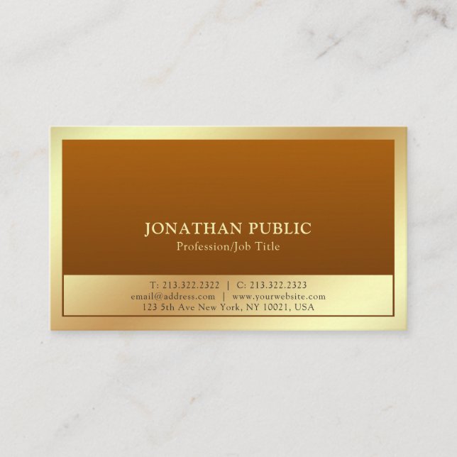 Carte De Visite Plaine tendance Professionnel Moderne Élégant Or (Devant)