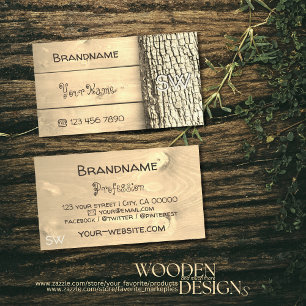 Carte De Visite Planches en bois naturel rustique Monogramme écorc